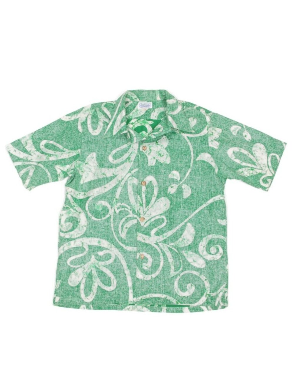 Vtg 60s SURF LINE Original  Jams World Hawaii Green Pareau Tiki Shirt  L/XL /545